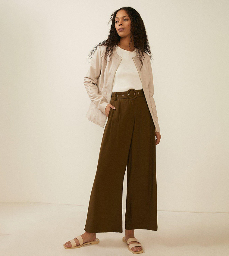 Buy Oasis Collarless Leather Biker Jacket In Beige 6thStreet Oman