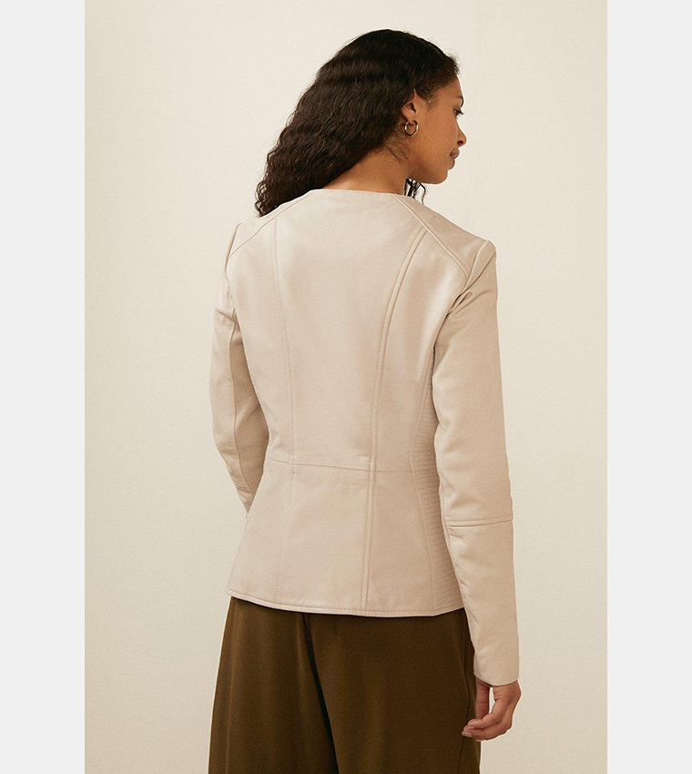 Oasis collarless best sale leather jacket