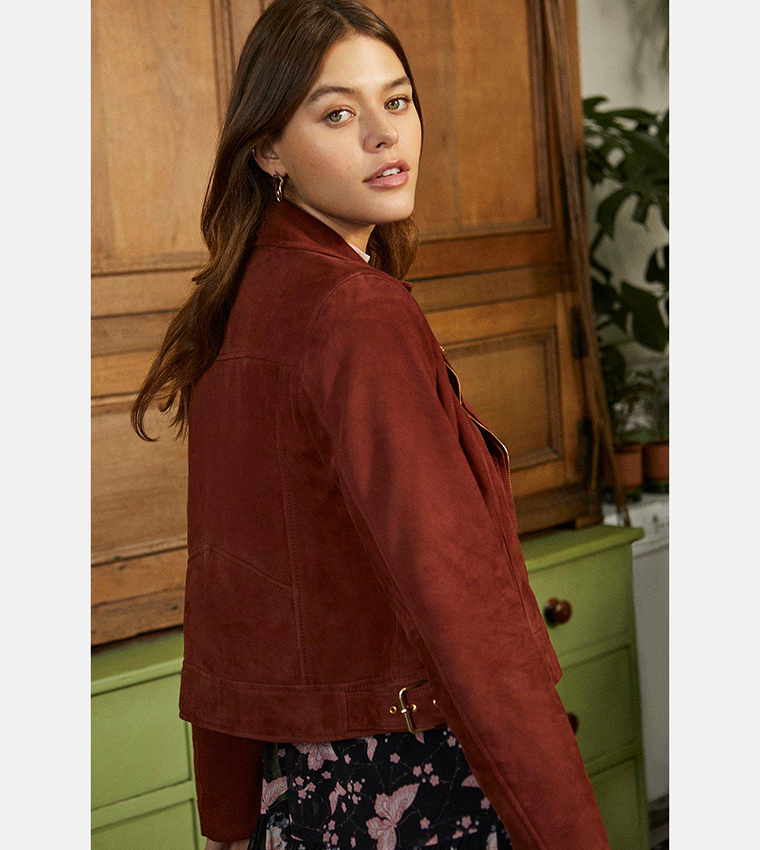 Buy Oasis Premium Suede Biker Jacket In Red 6thStreet UAE