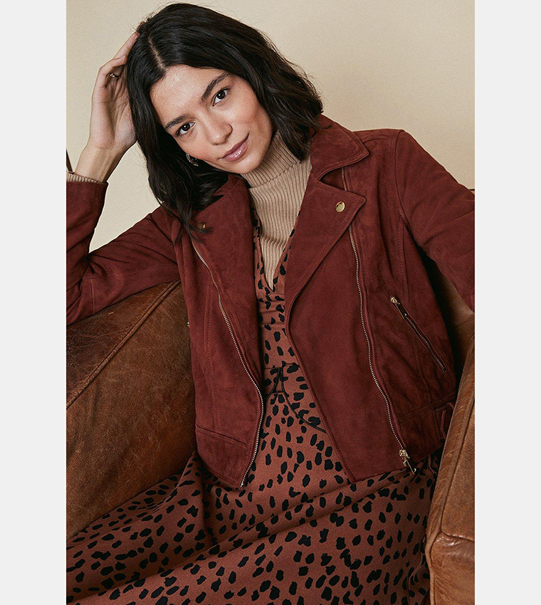 Oasis burgundy leather jacket sales