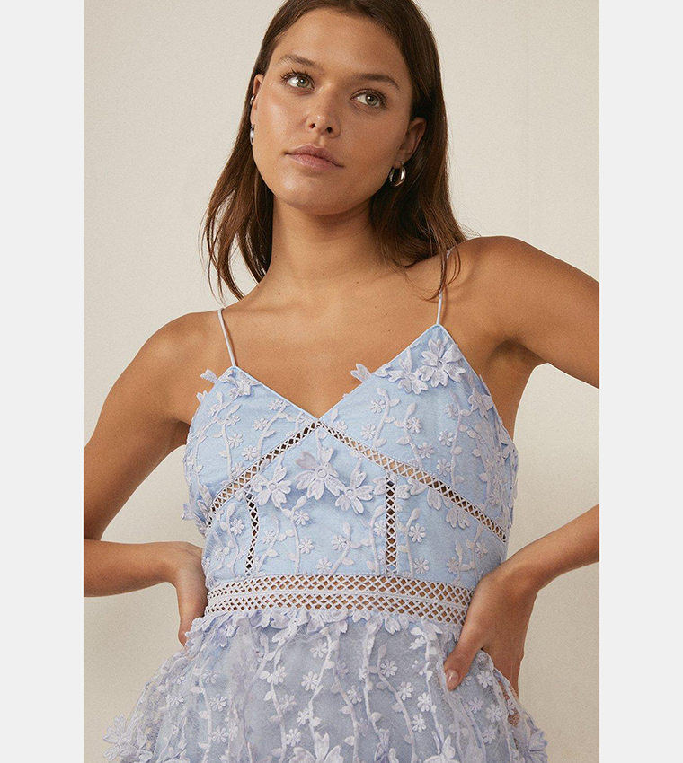 Buy Oasis Lace Tiered Strappy Midi Dress In Blue | 6thstreet Bahrain