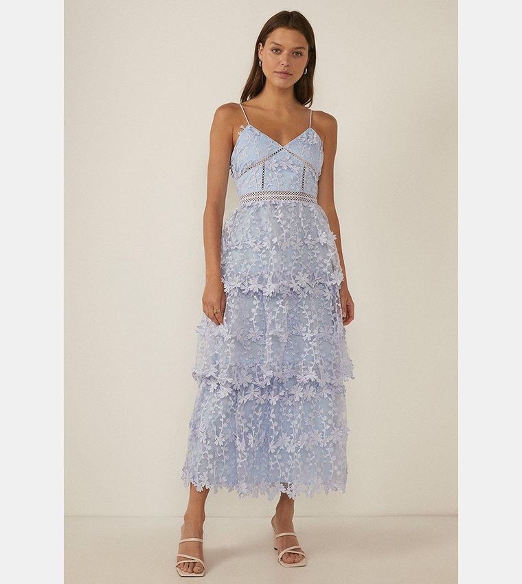 Buy Oasis Lace Tiered Strappy Midi Dress In Blue | 6thstreet Bahrain