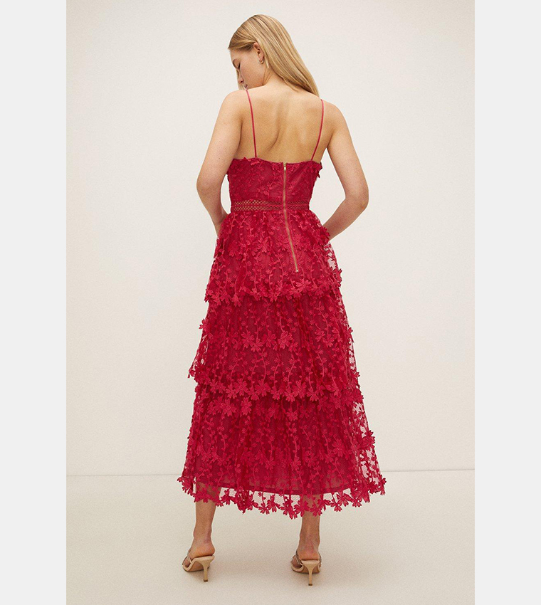 Buy Oasis Lace Tiered Strappy Midi Dress In Pink | 6thstreet Bahrain