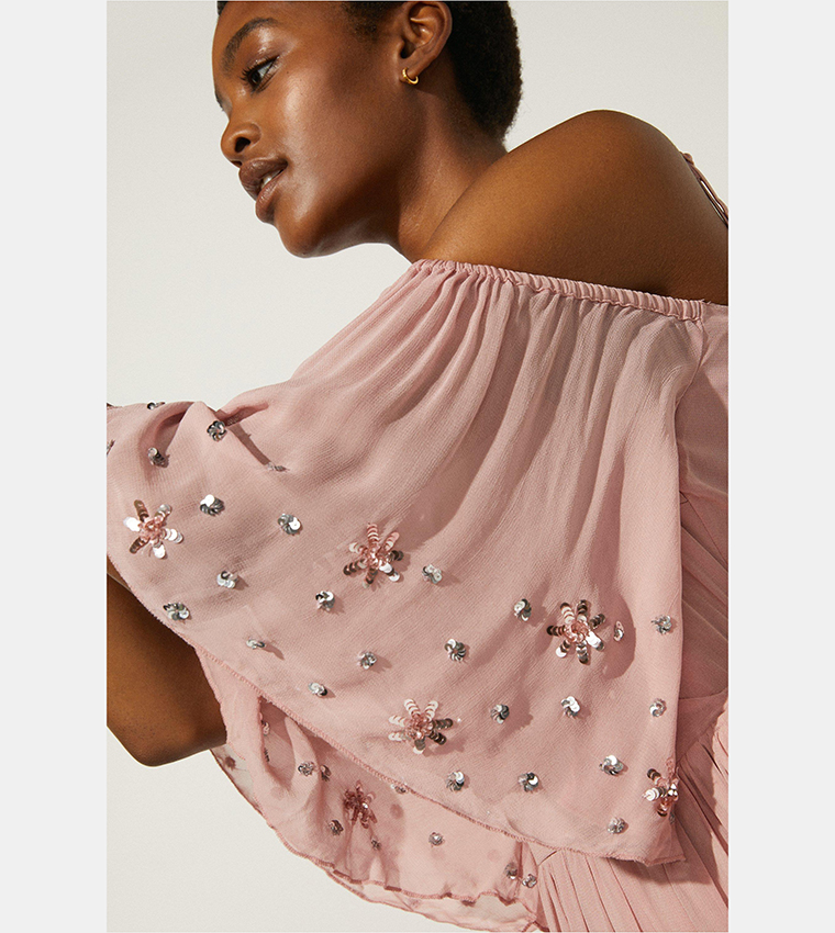 Buy Oasis Embellished Cold Shoulder Wrap Midi Dress In Pink 6thStreet Kuwait