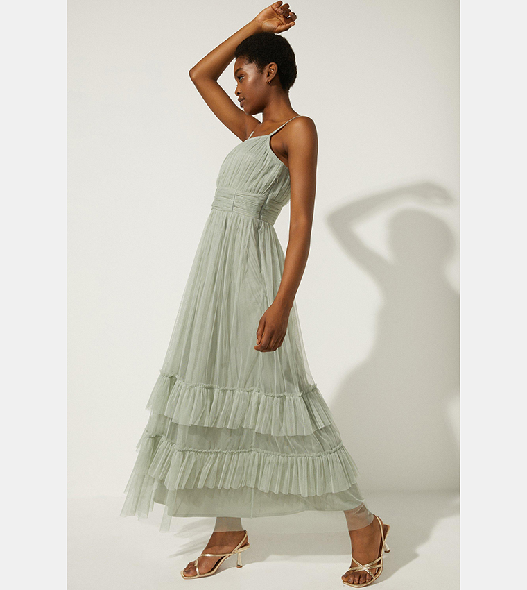 Buy Oasis Strappy Mesh Tiered Maxi Dress In Green 6thStreet Qatar