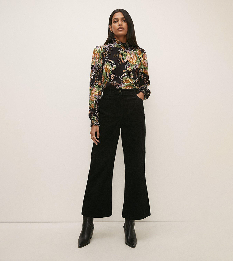 Buy Oasis Cord Wide Leg Crop Jeans In Black 6thStreet Qatar