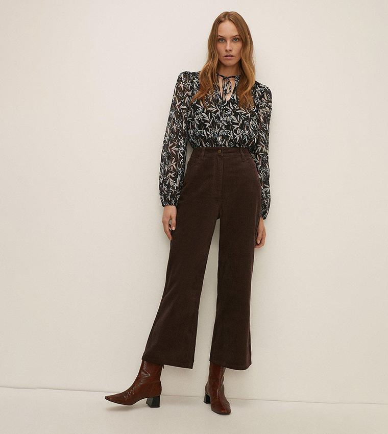 Buy Oasis Cord Wide Leg Crop Jeans In CHOCOLATE 6thStreet Qatar