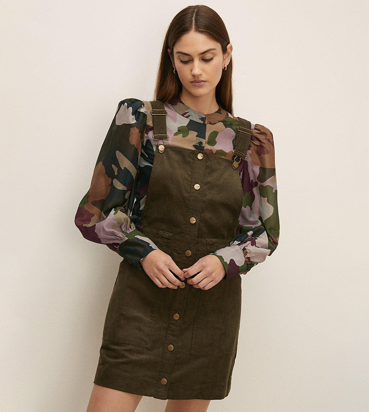Buy Oasis Button Through Dungaree Cord Dress In Khaki 6thStreet Bahrain