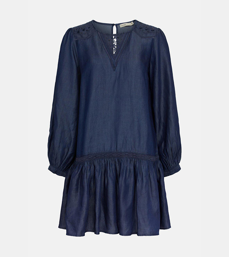 Buy Oasis Cut Work Yoke Thread Dress In Blue | 6thStreet Qatar