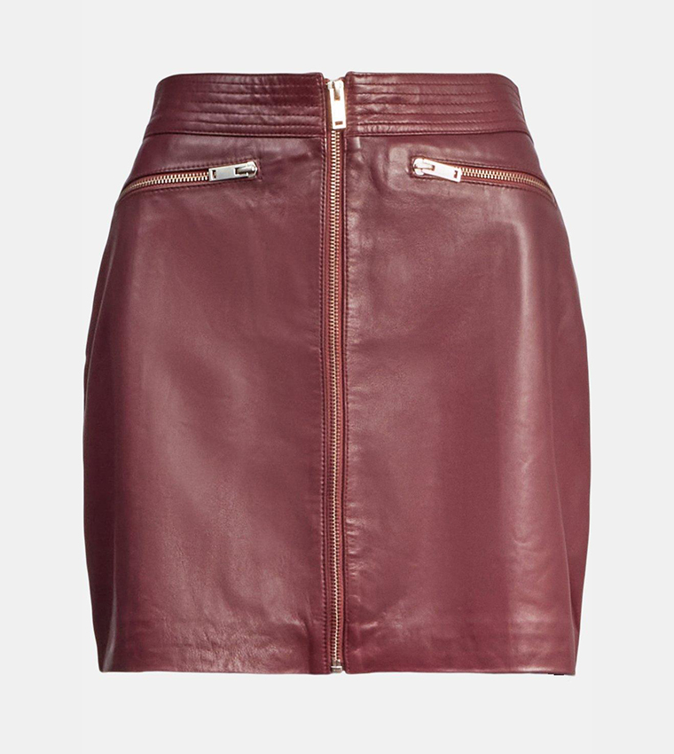 Oasis red leather skirt sales