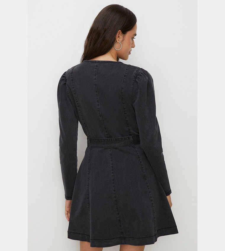 Buy Oasis Stretch Denim Zip Through Skater Dress In Black 6thStreet Kuwait