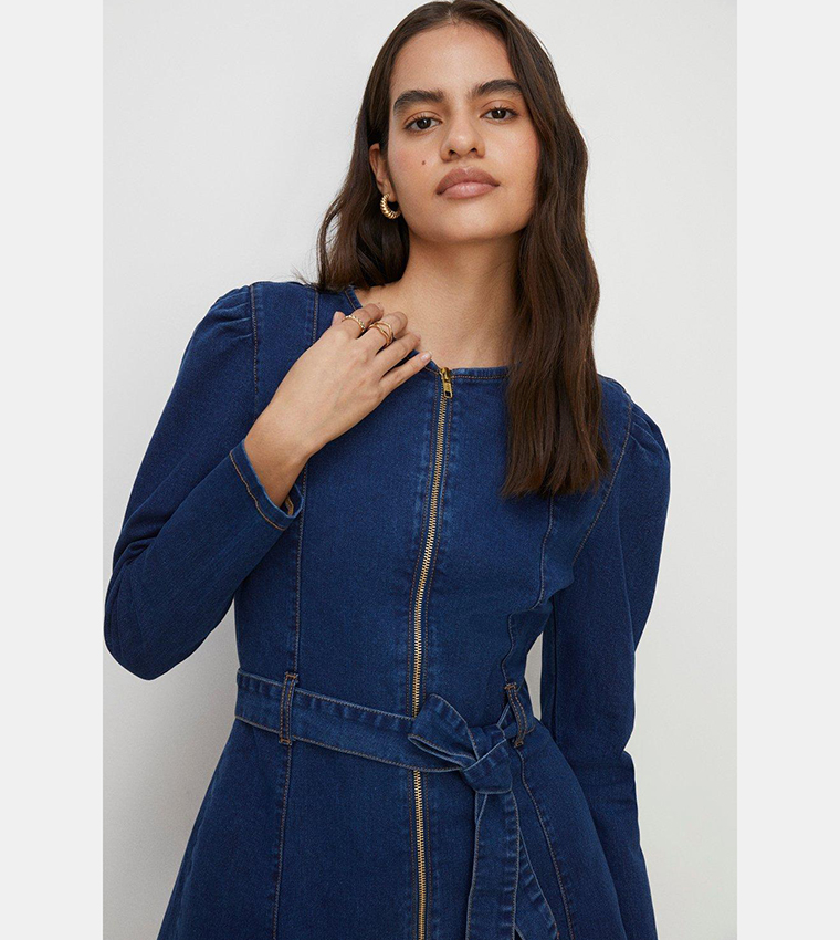 Buy Oasis Stretch Denim Zip Through Skater Dress In Blue 6thStreet Kuwait