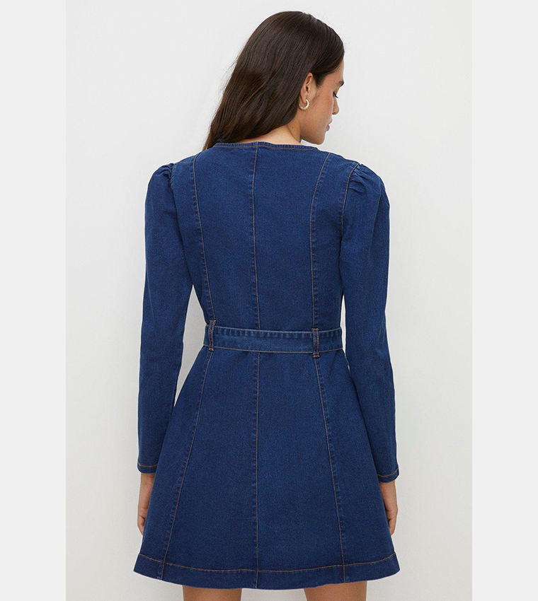Buy Oasis Stretch Denim Zip Through Skater Dress In Blue 6thStreet Kuwait