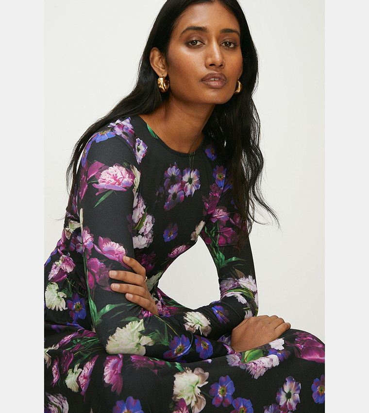 oasis purple floral dress Blue Oasis Occasion Floral Asymmetric Ruffle Jacquard Midi Dress