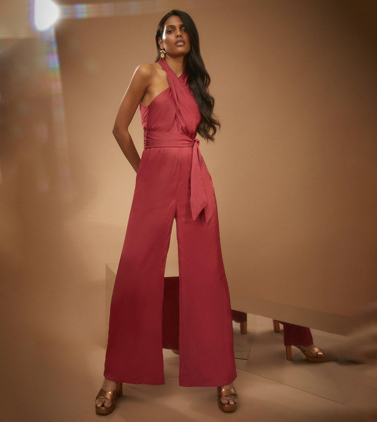 Buy Oasis Satin Halterneck Belted Jumpsuit In Red 6thStreet Bahrain