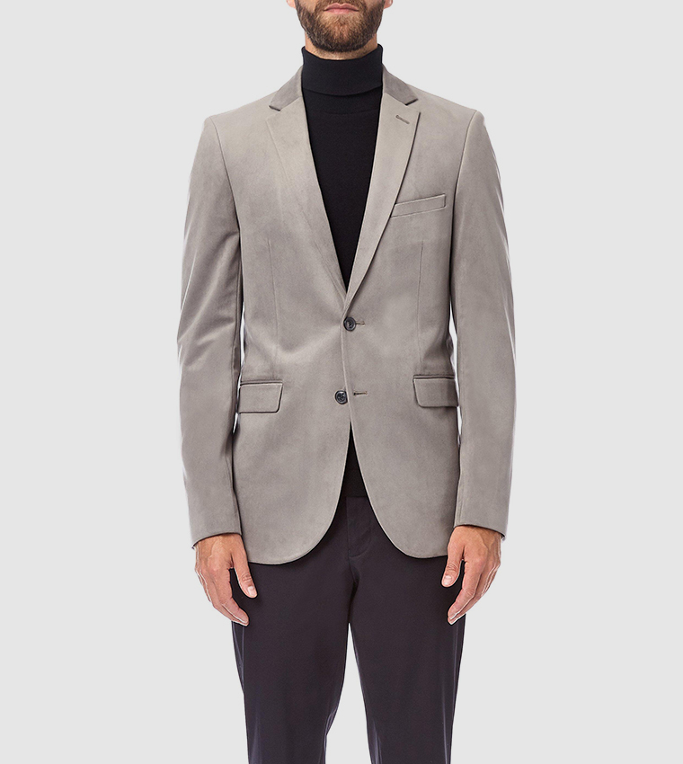 Buy Burton Lapel Collar Long Sleeves Velvet Blazer In Grey 6thStreet Kuwait