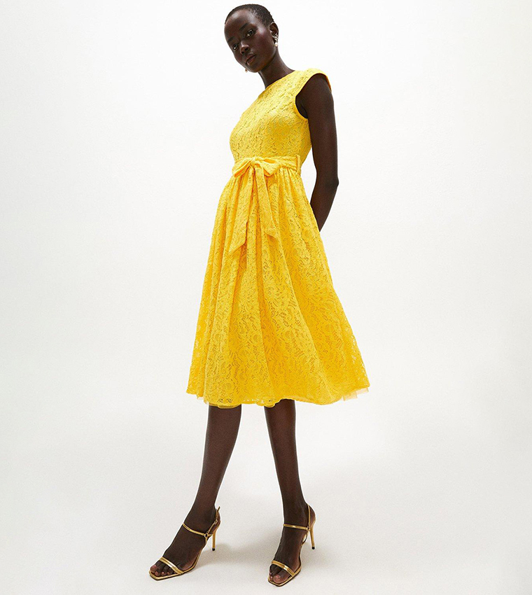 yellow lace fit and flare dress Womens Lipsy Yellow Lace Hem Fit And Flare Midi Dress US 12
