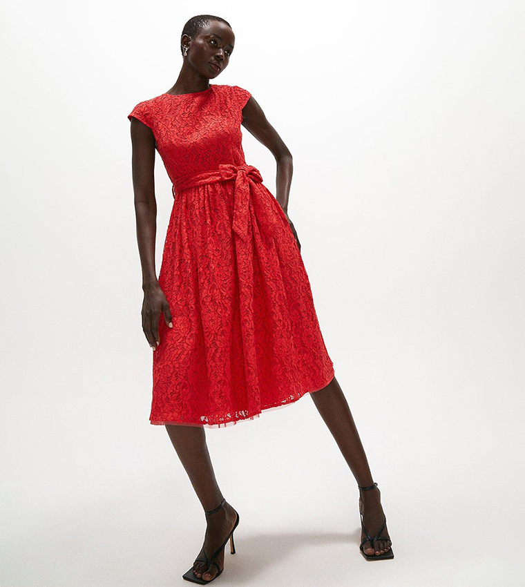 green emerald velvet dress Pleated Woven Fit & Flare Dress