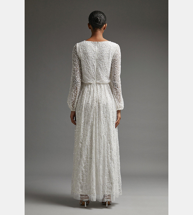 Buy Coast All Over Sequins Long Sleeves Maxi Dress In Ivory 6thStreet Kuwait