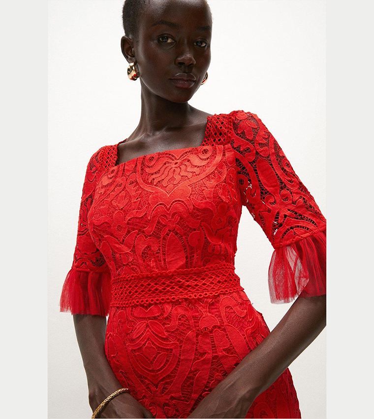 Buy Coast Long Sleeves Tiered Lace Dress In Red 6thStreet Bahrain