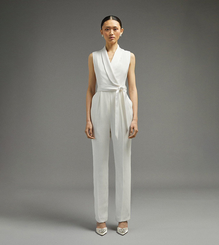 Buy Coast Straight Leg Tie Waist Tux Wrap Jumpsuit In Ivory 6thStreet Kuwait