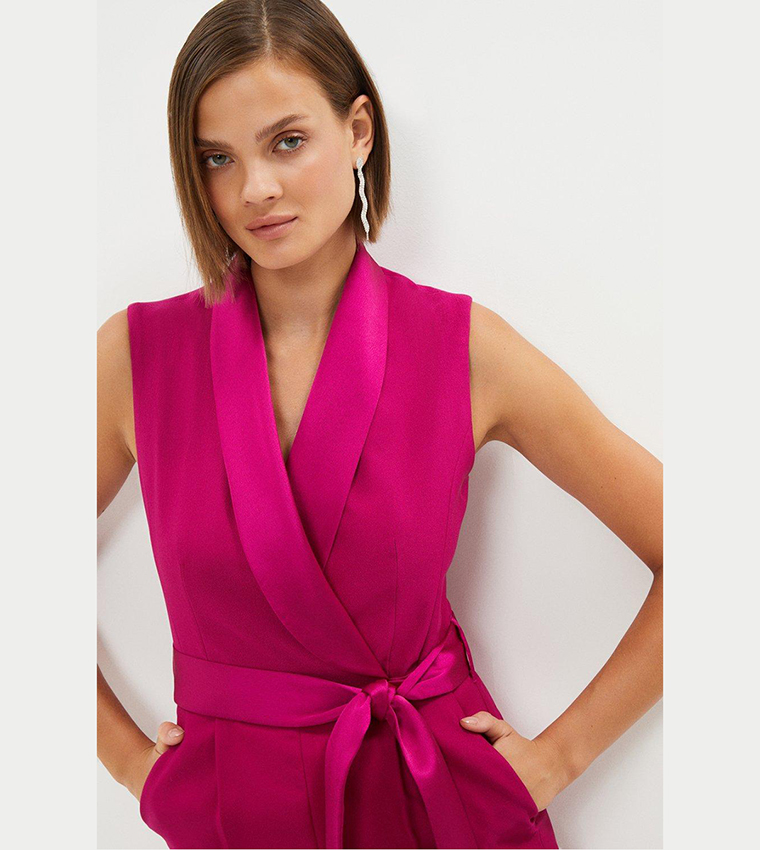 Buy Coast Straight Leg Tie Waist Tux Wrap Jumpsuit In Raspberry