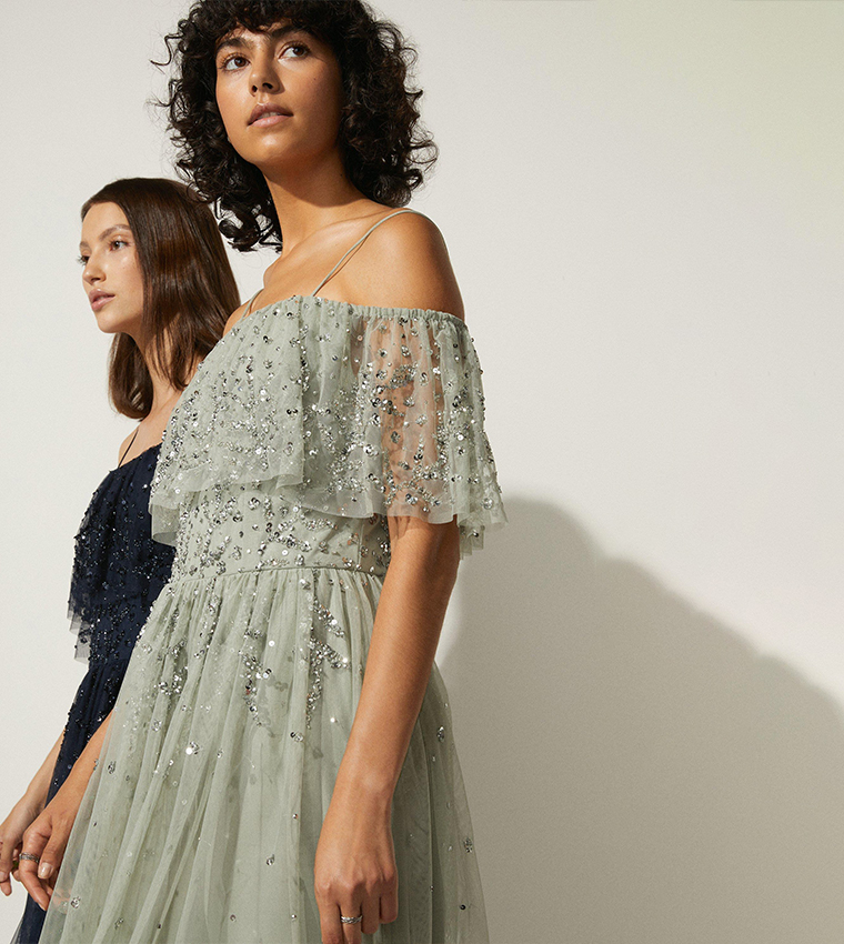 oasis bardot pleated dress Oasis Hydrangea Bardot Pleat Midi Dress [Size M], Women's Fashion, Dresses  & Sets, Dresses on Carousell