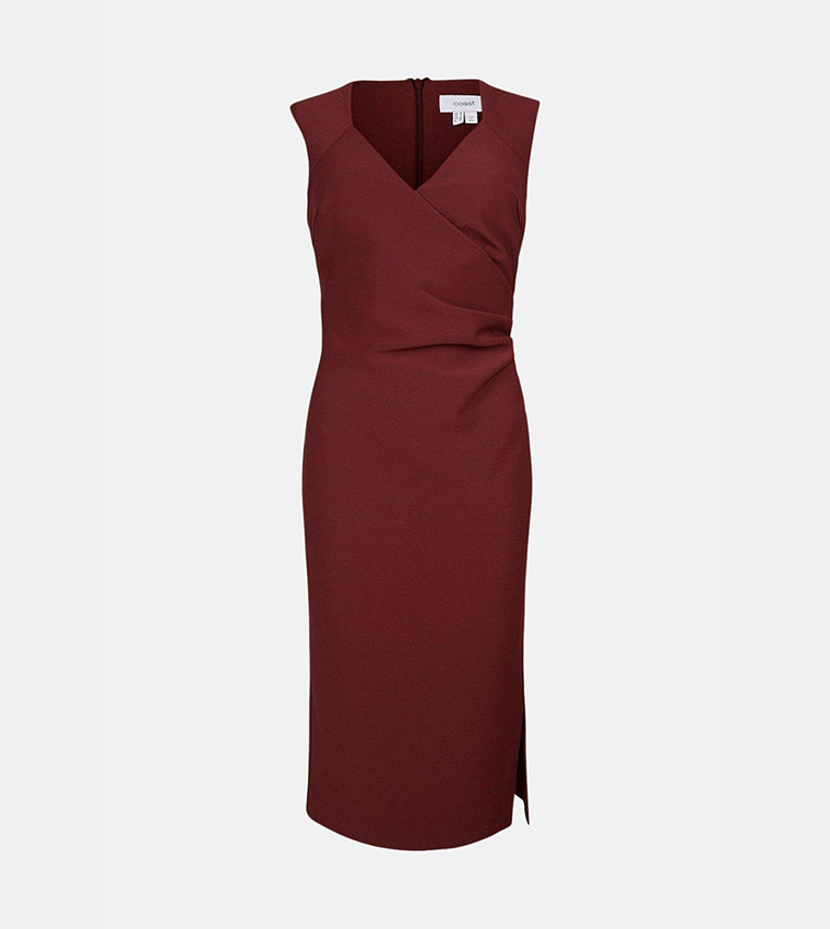 burgundy stretch crepe midi dress Louanne Slinky Long Sleeve Maxi Dress - Burgundy