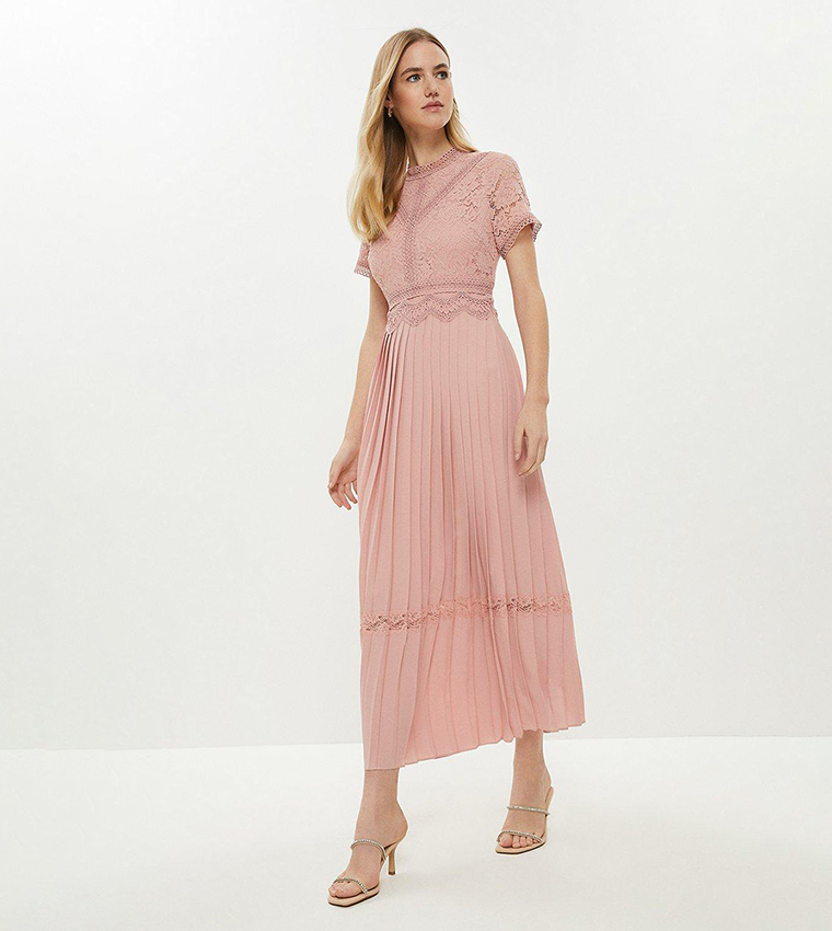 Buy Coast Lace Bodice Pleat Skirt Maxi Dress In Blush | 6thstreet Oman Buy Coast Lace Bodice Pleat Skirt Maxi Dress In Blush | 6thstreet Oman