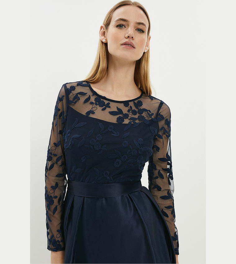 Buy Coast Embroidered Bodice Satin Skirt Dress In Navy 6thStreet Bahrain