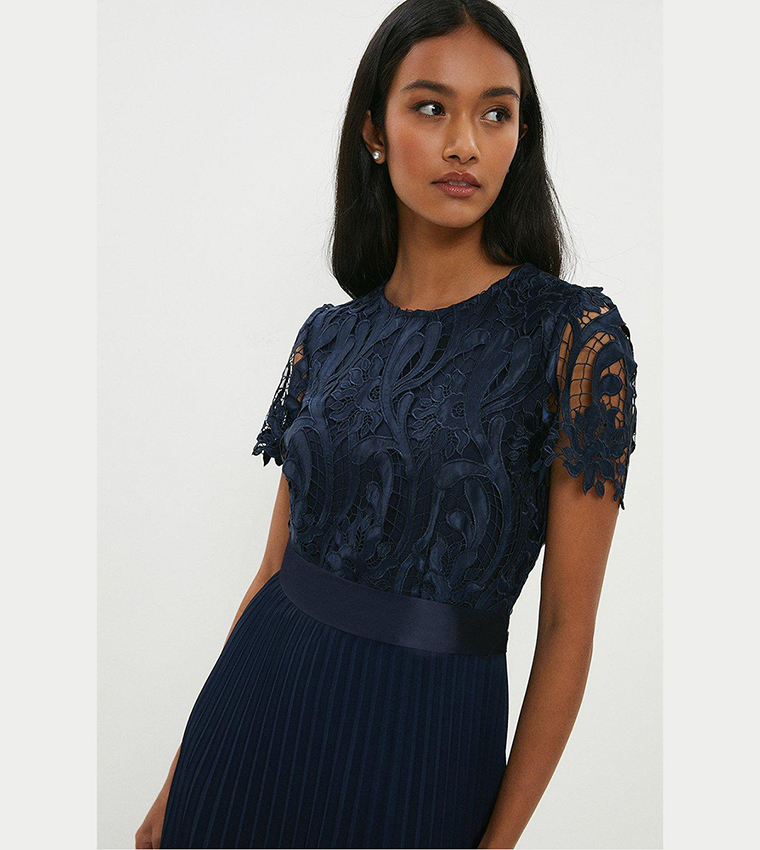 Lace Dress Coast Navy Bodice Full Skirted Dress Navy Coast Short Sleeve  Crepe Midi Dress With