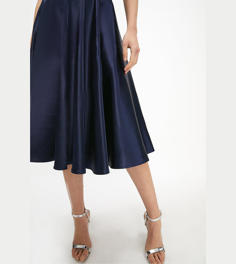 Buy Coast Structured Satin Midi Skirt In Navy | 6thStreet UAE