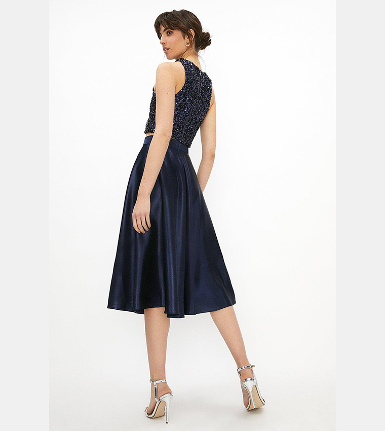Navy Midi Satin Skirt main image 1
