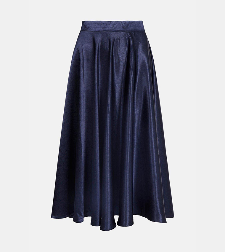 Buy Coast Structured Satin Midi Skirt In Navy | 6thStreet UAE