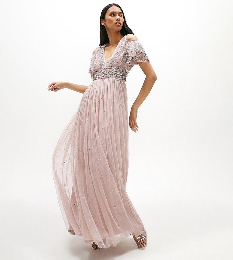Buy Coast Cold Shoulder Embellished Maxi Dress In Blush