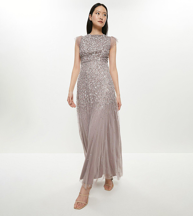 Buy Coast Angel Sleeves Sequins Maxi Dress In Mink | 6thStreet Oman