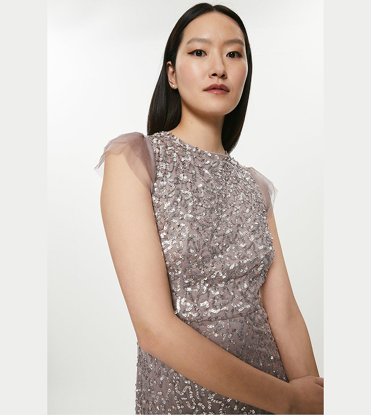 Angel Sleeves Sequins Maxi Dress