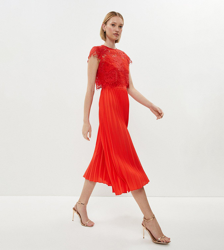 Coral lace midi dress online