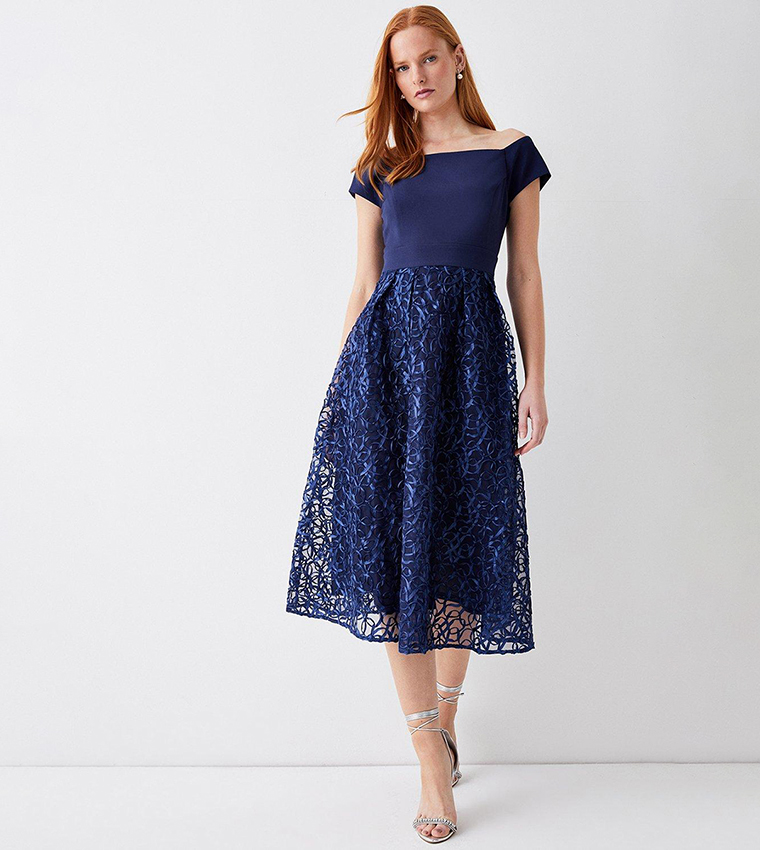 Coast navy bardot dress hotsell