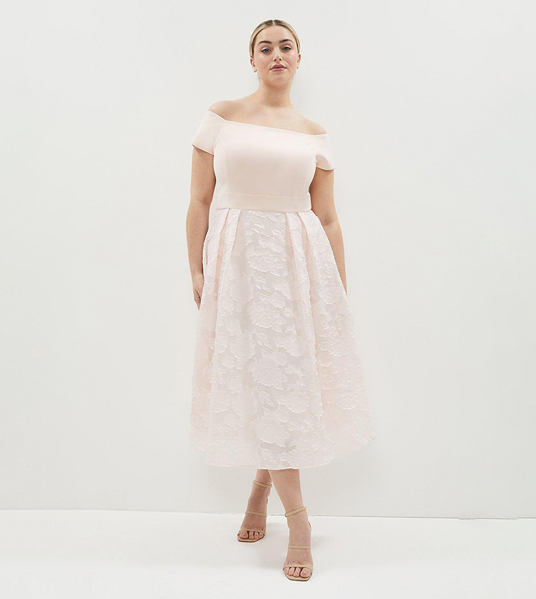 Buy Coast Bardot Neck Embroidered Midi Dress In Blush 6thstreet Qatar