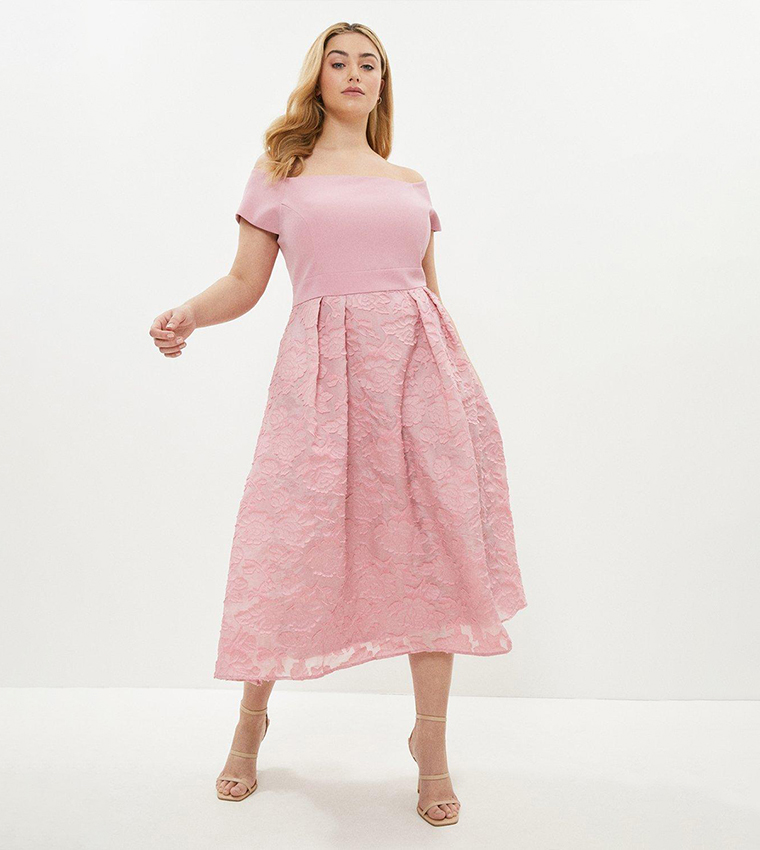 Buy Coast Bardot Neck Embroidered Midi Dress In Rose 6thstreet Uae