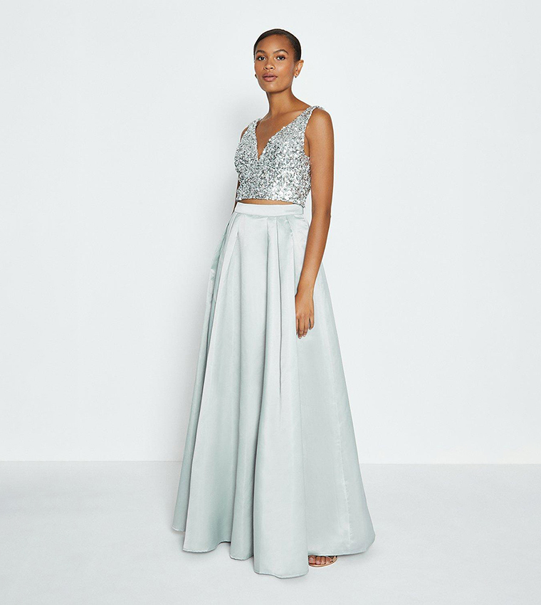 Buy Coast Structured Satin Maxi Skirt In Silver | 6thStreet Qatar