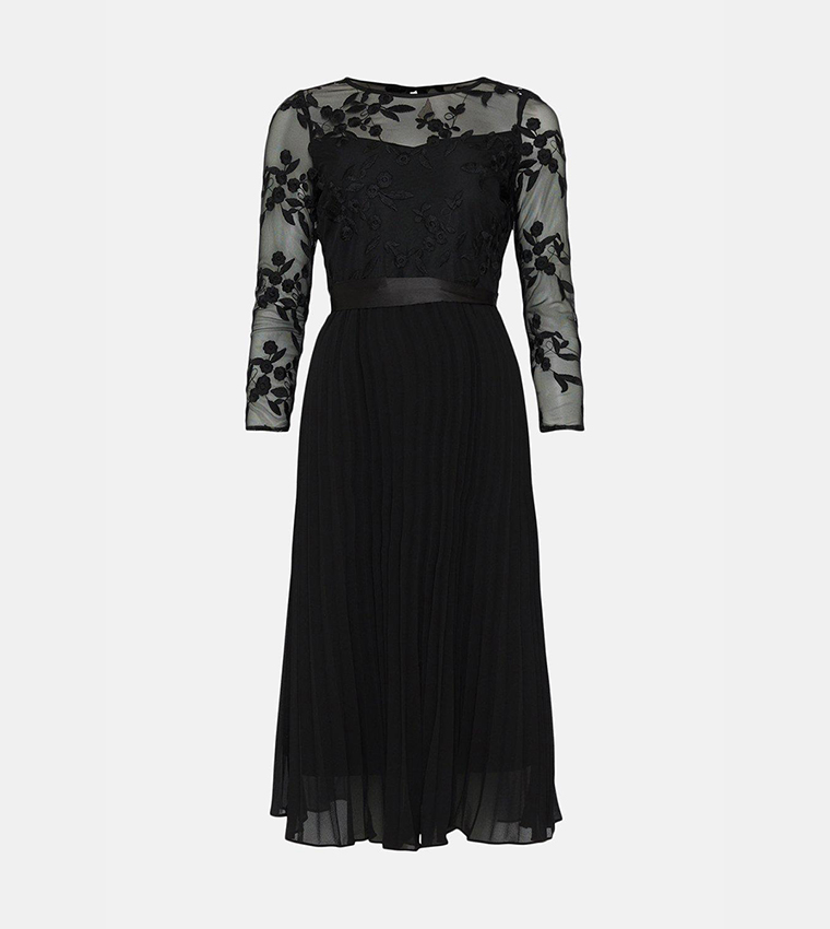 Embroidered Long Sleeves Midi Dress