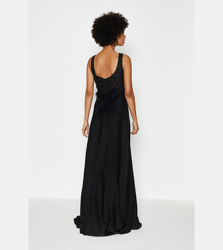 Buy Coast Beaded Satin Maxi Dress In Black | 6thstreet Oman