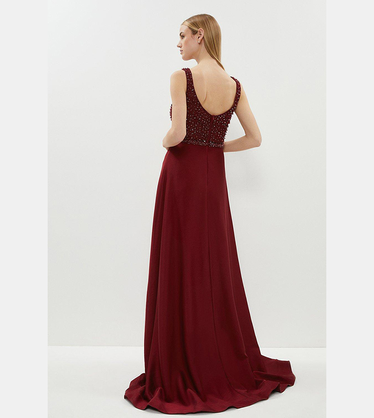 Buy Coast Beaded Satin Maxi Dress In Red | 6thStreet Qatar Buy Coast Beaded Satin Maxi Dress In Red | 6thStreet Qatar