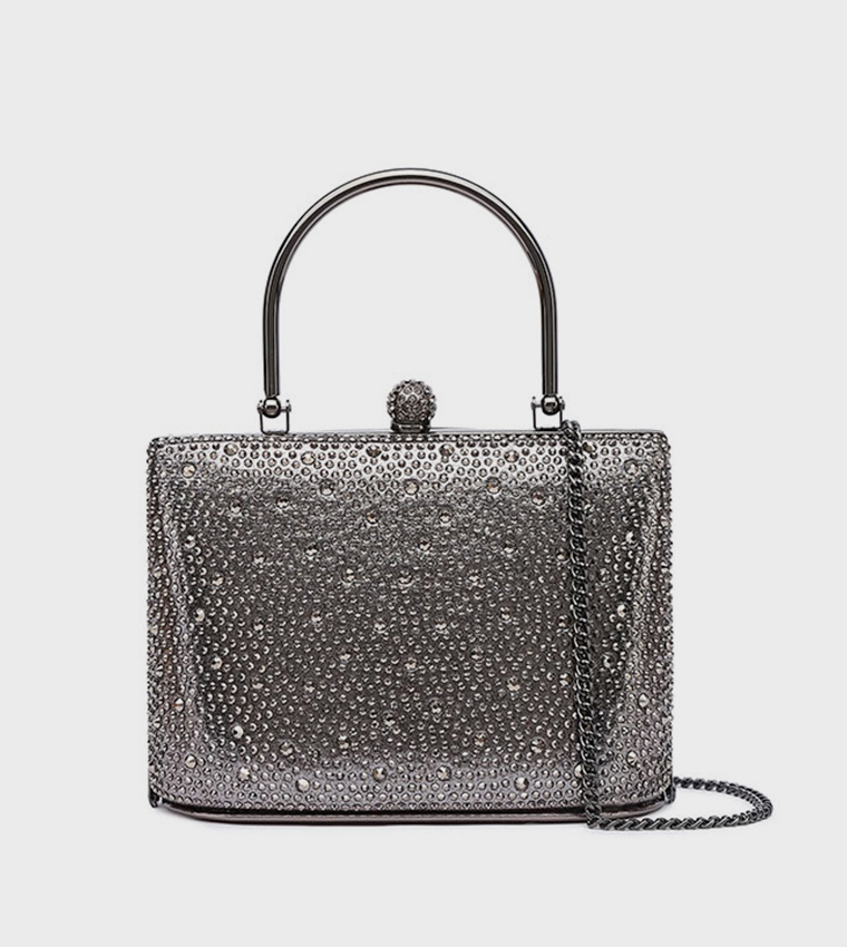 Embellished Top-Handle Clutch Bag