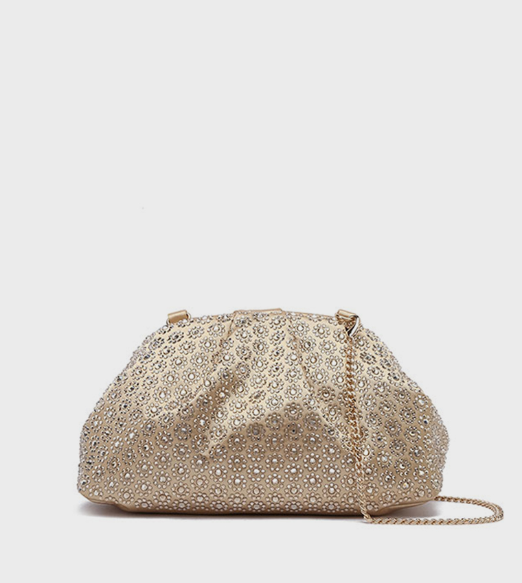 Embellished Ruched Clutch Bag