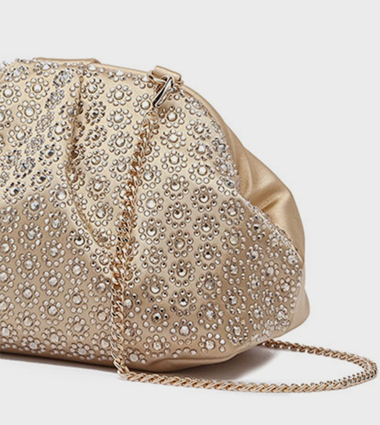 Embellished Ruched Clutch Bag