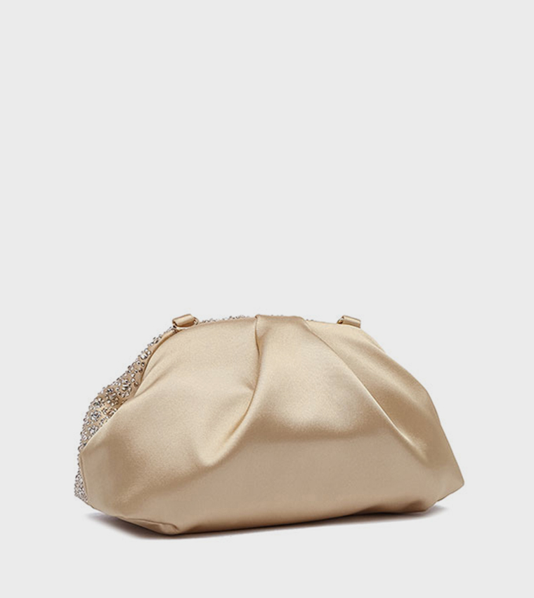 Embellished Ruched Clutch Bag