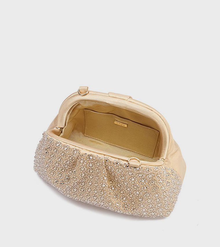 Embellished Ruched Clutch Bag